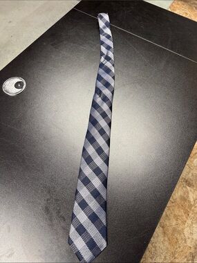 Michael Kors Navy & Gray Plaid Silk Tie